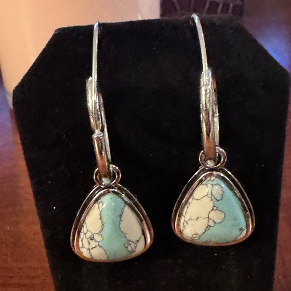 Triangle Inlaid Swirl Dangle Retro Bohemian Style Silver Plated, Gypsy Earrings - Picture 4 of 7